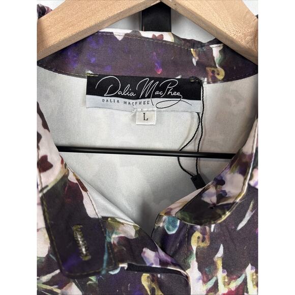 Dalia MacPhee Long Sleeve Floral Dress L Black Collared Button Front Art to Wear - Picture 9 of 15